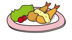 ピンクのお皿にのったエビフライ