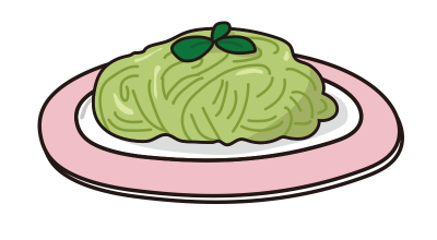 ピンクのお皿にのったジェノベーゼ