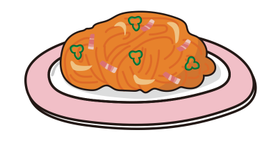 ピンクのお皿にのったナポリタン