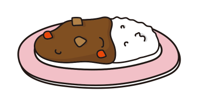 ピンクのお皿にのったカレーライス