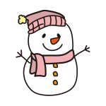 ピンクの帽子とマフラーの雪だるま