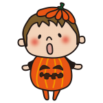 ハロウィンでジャックオランタンの仮装をする子供