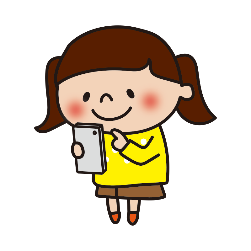 スマートフォンを使う女の子の無料 フリー イラスト かわいい手描きの無料素材 てがきっず 保育園 小学校 介護施設にぴったりのフリー素材イラスト