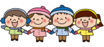 手をつなぐ冬の服装の子供たち2