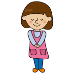 お辞儀している髪の短い保育士