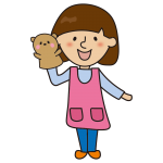 パペットを持っている髪の短い保育士1