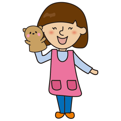 パペットを持っている髪の短い保育士2