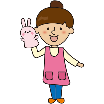 パペットを持っているお団子の保育士1