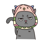 アマビエのかぶりもので不機嫌な猫（グレー）