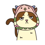 アマビエのかぶりもので不機嫌な猫（ハチワレ）