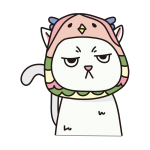 アマビエのかぶりもので不機嫌な猫（白）