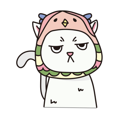 アマビエのかぶりもので不機嫌な猫（白）