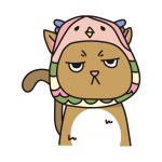 アマビエのかぶりもので不機嫌な猫（茶）