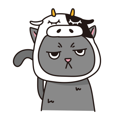 牛のかぶりもので不機嫌な猫（グレー）