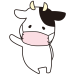 寄りかかるマスクをつけた牛（ピンク）