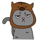 イノシシのかぶりもので不機嫌な猫（グレー）