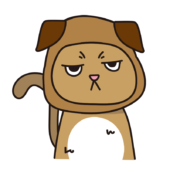 犬のかぶりもので不機嫌な猫（茶）