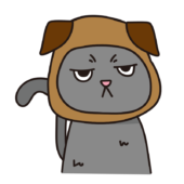 犬のかぶりもので不機嫌な猫（グレー）