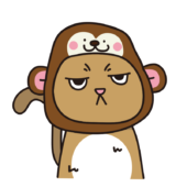 猿のかぶりもので不機嫌な猫（茶）