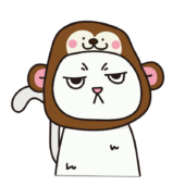 猿のかぶりもので不機嫌な猫（白）