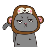 猿のかぶりもので不機嫌な猫（グレー）