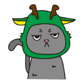 辰のかぶりもので不機嫌な猫（グレー）