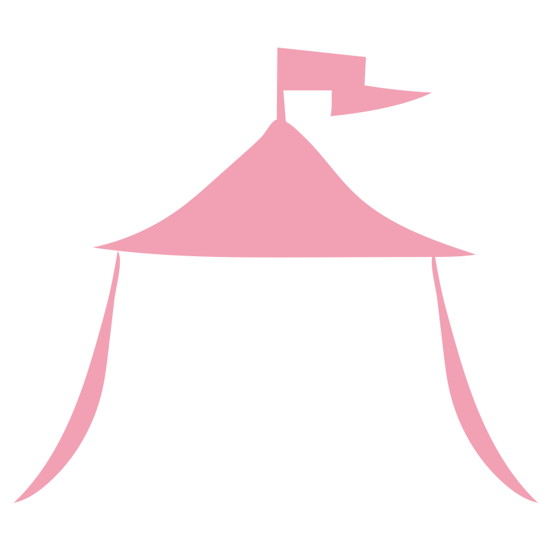 旗のなびいているピンクのテント