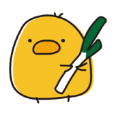 長ネギをもったまんまるひよこ