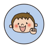 青い丸の中に男の子1（グー）