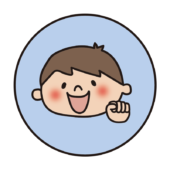 青い丸の中に男の子2（グー）