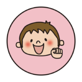 ピンクの丸の中に男の子1（グー）