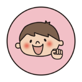 ピンクの丸の中に男の子2（グー）