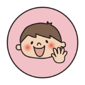 ピンクの丸の中に男の子2（パー）