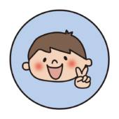 青い丸の中に男の子2（チョキ）
