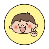 黄色い丸の中に男の子2（チョキ）