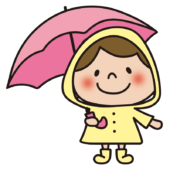 雨合羽を着て傘をさした子供（女の子1）