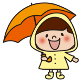 雨合羽を着て傘をさした子供（女の子2）