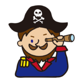 望遠鏡をのぞく海賊の船長