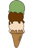 コーンにのった3段のアイス1
