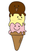 コーンにのった3段のアイス2（顔あり）