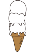 コーンにのった3段のアイス（塗り絵）