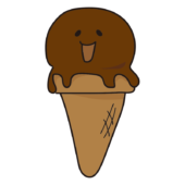 コーンにのったチョコレートアイス（顔あり）