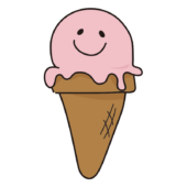 コーンにのったストロベリーアイス（顔あり）