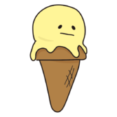 コーンにのった黄色いアイス（顔あり）