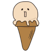 コーンにのったバニラアイス（顔あり）