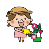 朝顔に水をあげる子供（女の子）