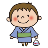 金魚を持っている浴衣を着た子供（男の子）