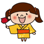 りんご飴を持っている浴衣を着た子供（女の子）