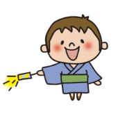 浴衣を着て手持ち花火をする子供（男の子）