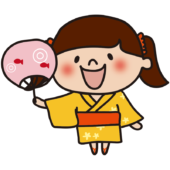 うちわを持っている浴衣を着た子供（女の子）